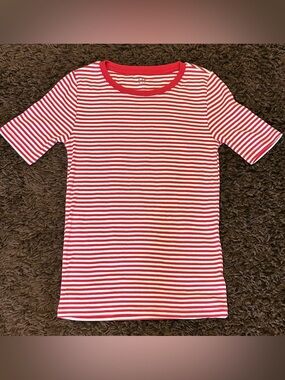 Women’s GAP Reddish Pink and White Striped Modern Tee